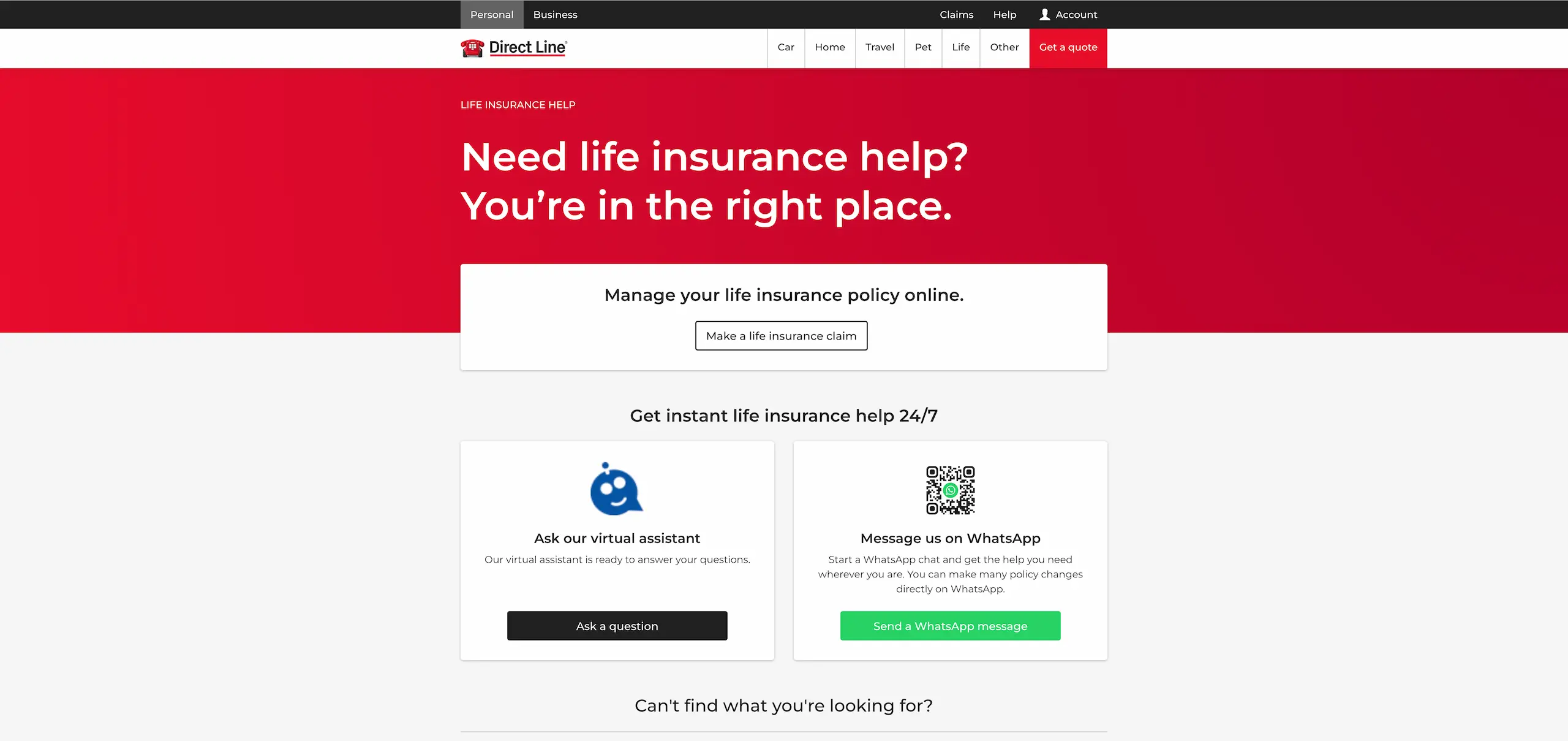 Churchill and Direct Line Life Insurance website
